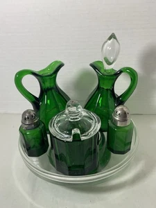 Antique Vintage Paden City Glass “Emerald Glo”Circa “1930” Set 10 Cruets Set - Picture 1 of 24