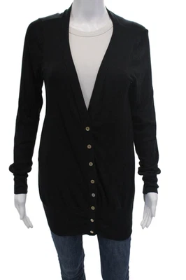 Espléndido suéter cárdigan con botones cuello en V de mezcla de algodón negro talla M para mujer Foto 1 de 4