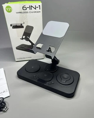 Wireless Charging Station Tablet Phone Holder Dock Night Light Clock Display - Image 1 of 4