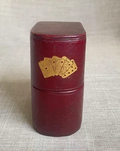 Antique c1900 Sheraton Double Playing Cards Gold Embossed Leather Box & Cards x2 - Picture 1 of 20