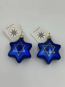 2 Christopher Radko Brillant Blau Davidstern Chanukka Feiertagsornament Neu - Bild 1 von 6