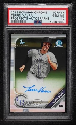 2019 Bowman Chrome Prospects Auto Terrin Vavra #CPA-TV PSA 10 GEM MT Auto - Image 1 of 2