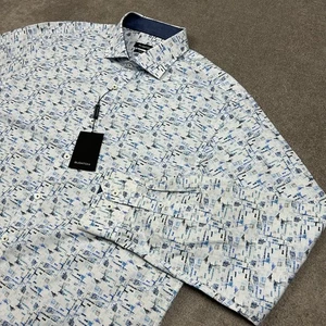Bugatchi Shirt Mens XL White Blue Abstract Print Long Sleeve Button Up Classic - Picture 1 of 10