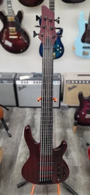 Bajo sin trastes AIO 6W 6 cuerdas - cuello rojo nogal reparado Foto 1 de 4