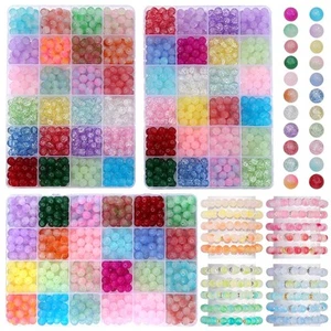 1800Pcs Glass Beads Jewelry Making Kit -Crackled, Bicolor, Monochrome 8mm 3 i... - Picture 1 of 7