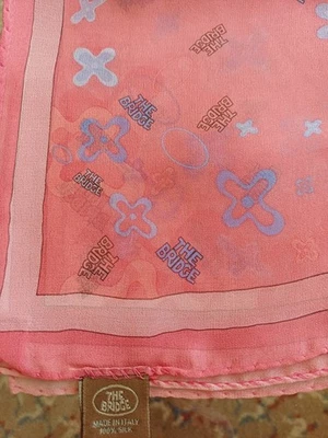 "The Bridge" Pink  Silk Women’s Scarf Print Made In Italy 16 " Square New - Image 1 of 3
