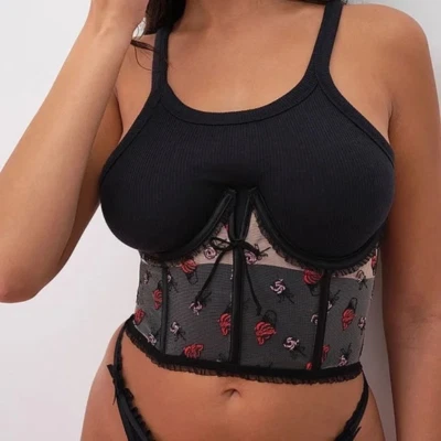 Corsé Top For Love And Lemons Rosie Bow Negro Pequeño NUEVO Foto 1 de 4