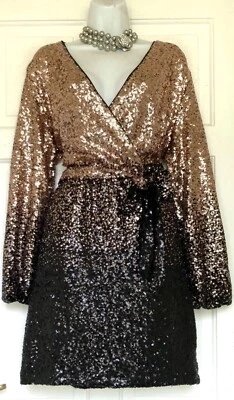 QUIZ SHIMMERING SEQUINS TIE DYE EFFECT OCCASION PARTY DRESS SIZE 16 - Image 1 of 4