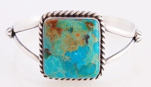 Native American Navajo Handmade Sterling Silver Bracelet with Kingman Turquoise - Picture 1 of 3