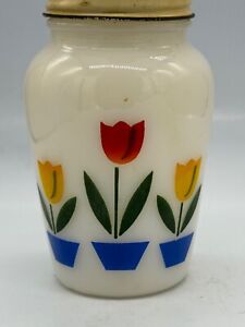Mi-siècle, agitateur poivre en verre lait avec tulipes