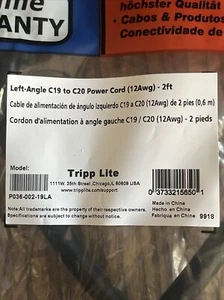 Tripp Lite Left Angle C19 to C20 Power Cord 2 Ft 12Awg - Afbeelding 1 van 4