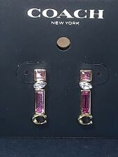 Coach Signature Jewel Drop Earrings C6303 Gold Tone Pink