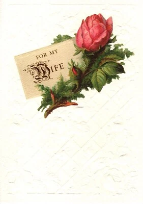 Tarjeta de felicitación religiosa marfil en relieve brote rosa esposa feliz aniversario Foto 1 de 3