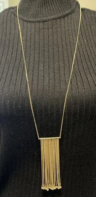 Banana Republic Gold Tone Bar Fringe / Tassel, Necklace, Signed, 15-18” Long - Image 1 of 4