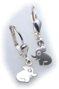 Pendientes colgantes elefante plata real 925 circonitas niños plata de ley pendientes - Imagen 1 de 2