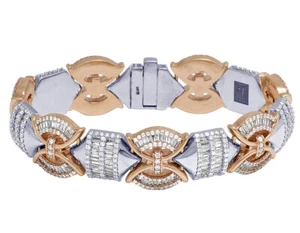 Rose/ White Gold Designer Real Diamond Baguette 18MM Bracelet 8" 10.5CT - Picture 1 of 5