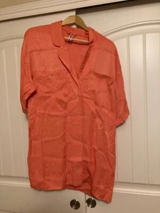 By Anthropologie Button Up Sleep Shirt Small Pink 100% Viscose Satin Feel Pocket - Picture 1 of 3