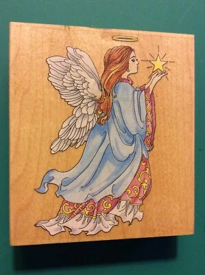 Sellos Happen Celestial Angel 80020 sello de goma montado en madera nuevo Foto 1 de 4