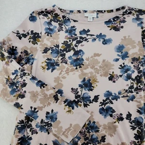 Pure J Jill Womens Top Medium Petite Long Sleeve Velour Floral Pullover Pockets - Imagen 1 de 12
