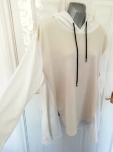 Made in Italy White Cream Hooded Ribbed Sweatshirt Top Lagenlook Stretch Loose - Picture 1 of 7