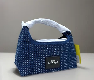 AUTÉNTICO NUEVO CON ETIQUETAS MARC JACOBS The Mini Crystal Sack Bolso Denim en Cristal Lavado Oscuro ~NUEVO~ - Imagen 1 de 18