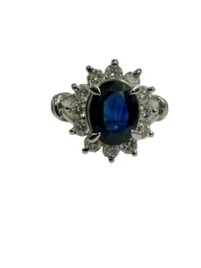 2 ctw Oval Sapphire Round Diamond Princess Diana Halo Cocktail Ring Platinum - Picture 1 of 6