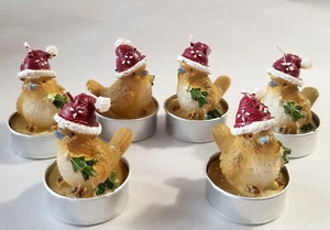 6 Votive Candle 2.5" Christmas Sparrow Song Birds with Red Hats & Ivy - Picture 1 of 6