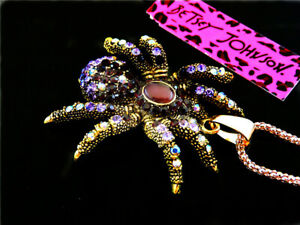  Betsey Johnson Crystal spider Retro Pendant Sweater Necklace