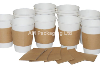 # 100 X Coffee Clutch Sleeves Kraft Cardboard Suitable For 10, 12, 16oz Cup • 7.90£