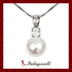 Elegante Collana Donna in Argento 925 rodiato Oro Bianco con Perla - Foto 1 di 5