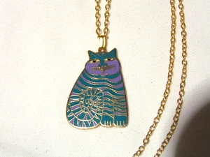 Vintage LAUREL BURCH Gold Tone, Cloisonne Enamel "SHAMBALA" Cat Pendant Necklace - Picture 1 of 5