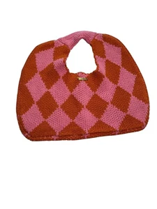 KOPARI Bag Womens Medium Pink Orange Knit Argyle Shoulder Purse Handbag Tote - Picture 1 of 5