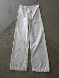Vintage 1950s US Navy White High Waisted Cotton Twill Flare Leg Pants 27 x 29 - Picture 1 of 11