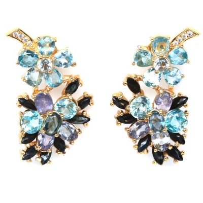 Thai Handmade Sky Blue Topaz, Sapphire, Tanzanite & Zircon Earrings - Image 1 of 4