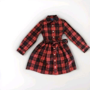 New Polo Ralph Lauren Plaid Red Black Cotton Twill Shirt Dress Belted Sz 6 Pony - Picture 1 of 11