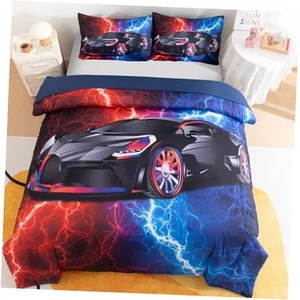 Podol 3 Pieces Race Car Comforter Set Twin Size Red and Blue Sports Car - Picture 1 of 8