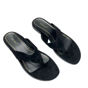 Vionic Womens Black Agave Suede Thong Flip-Flops Sandals Size 9 - Picture 1 of 8