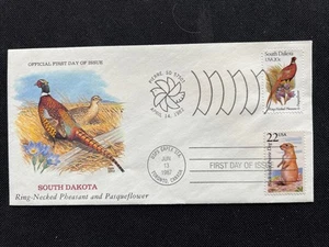 Wildlife South Dakota FDC Dual Postmark Pheasant (1982) Prairie Dog (1987) - Picture 1 of 2