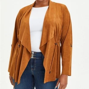 Torrid Cognac Suede Drape Front Anorak Jacket 2X 14453579 Faux Suede - Picture 1 of 16