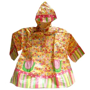 Girls Floral Rain Coat Hooded Rain Slicker Jacket Toddler Kids ONE SIZE New - Picture 1 of 6