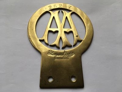 SCARCE C1908-11 A.A.AUTOMOBILE ASSOCIATION STENSON COOKE No25247 BRASS CAR BADGE - Image 1 of 2
