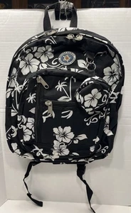 Movera Hawaii Black & White Backpack Flowers & Palm Trees W/Keychain Pouch READ - Picture 1 of 19