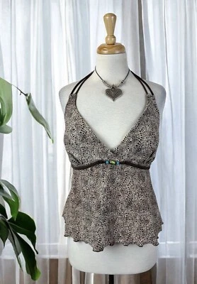 Tankini marrón con cuentas halter playa bohemio tropical vacaciones talla grande Foto 1 de 4