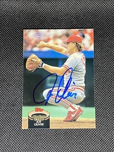 Joe Oliver Cincinnati Reds signiertes Auto 1992 Topps Stadion Club Karte #306 ~ Coa - Bild 1 von 3