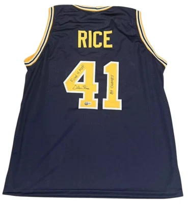 Camiseta personalizada firmada por Glen Rice de Michigan con 89 campeones + MOP Beckett con certificado de autenticidad BAS Foto 1 de 3