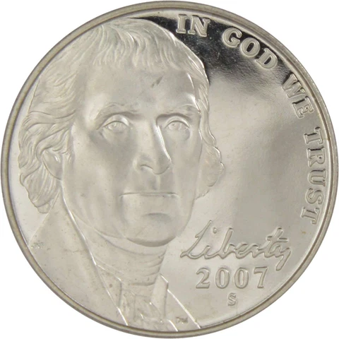 2007 S Jefferson Nickel 5 Cent Piece Choice Proof 5c US Coin Collectible Cover