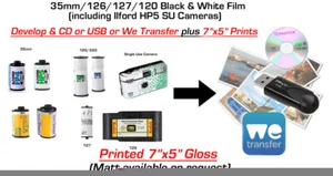BLACK & WHITE FILM DEVELOP to 7x5 & We Transfer/CD/USB - 35mm/120/126/127 - Picture 1 of 1