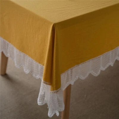 Solid Color Lace Table Cloth Washed Cotton Tablecloth Dining Rectangle Kitchen - Image 1 of 4