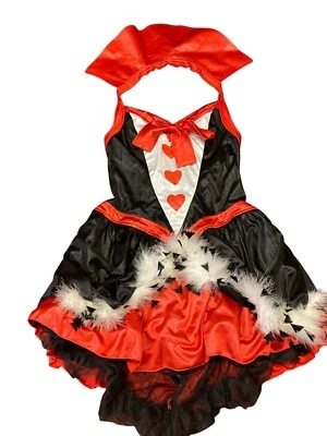 Disfraz Reina de Corazones Adulto Grande Plumas Negras y Rojas Cuello Rojo Halloween Foto 1 de 2