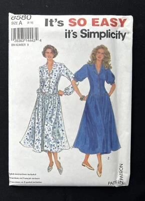 Simplicity 8580 Misses Dress Drop Waist Style Easy 1993 Pattern size 8-18 Uncut - Image 1 of 2